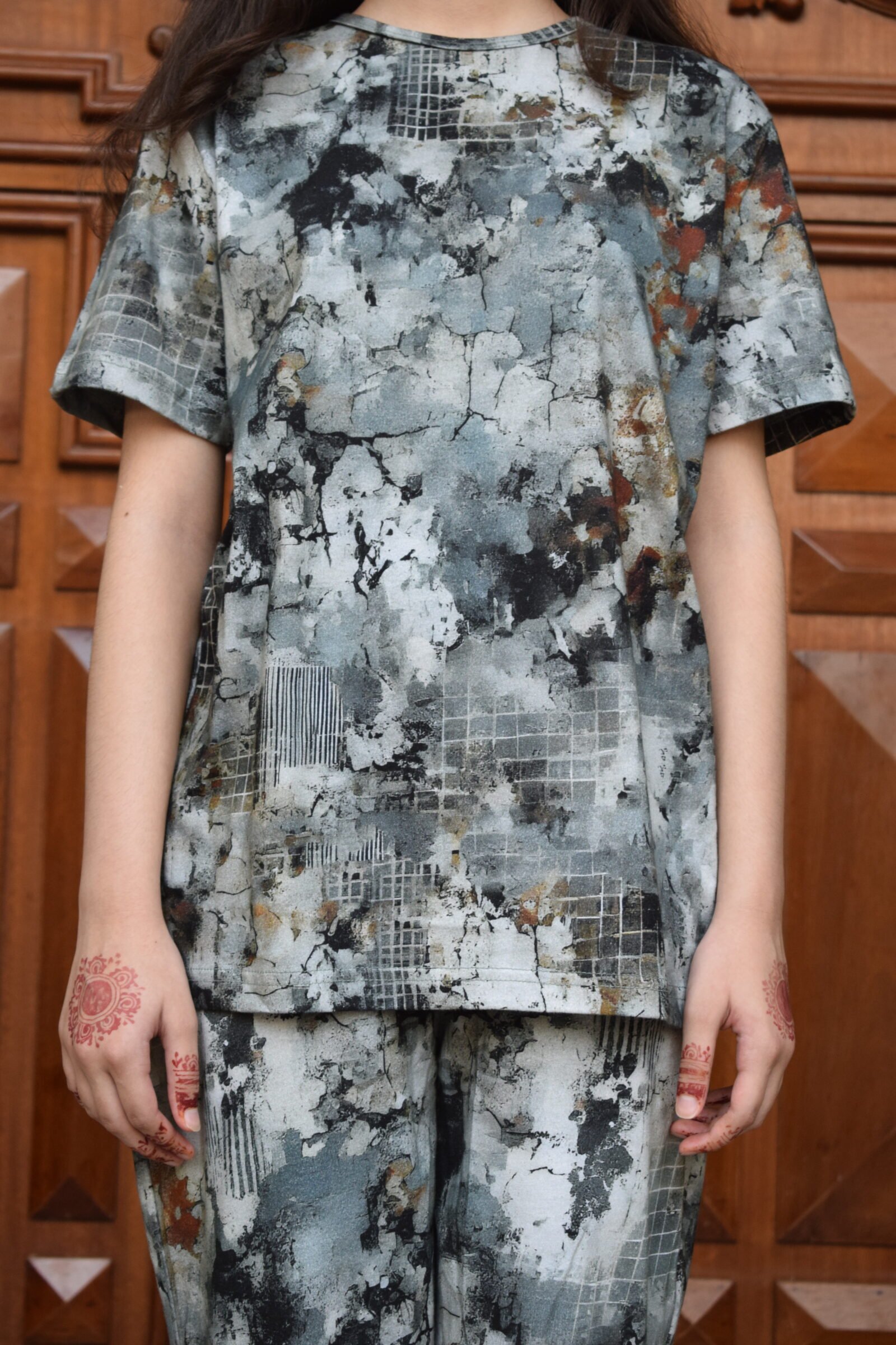 Urban Texture Print Tracksuit – Premium Cotton Co-ord Set for Girls & Women | Minimeko